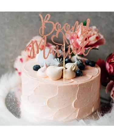 Arthsdite BOOM! Married Wedding Cake Topper Funny Cake Topper Quirky Nerdy Topper Married Cake Topper Bridal Shower Engagement Wedding Party Supplies - Rose Gold Glitter - Buy Online on SooperMarket.com