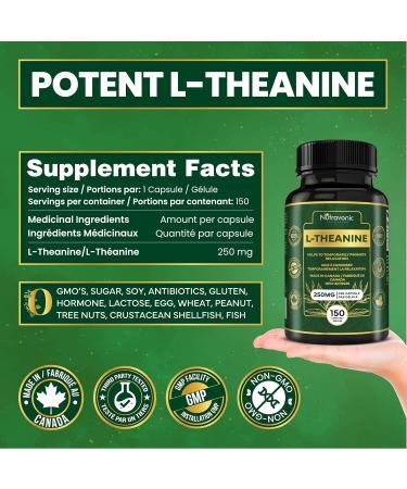 New! Nutravonic L-Theanine Capsules High Potency 250 mg per Capsule (150 Caps). Promotes Relaxation Mental Calmness and Stress Support for Men & Women. Vegan Source. L Theanine 250mg. Non-GMO 150 Capsule 5 Month Supply and Made in Canada. - Buy Online on SooperMarket.com