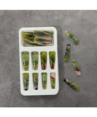 24Pcs Long Coffin Glossy Green Press on Nails with Rose Gold Foil - Full Cover Extra Long Fake Nails for Women (Style 9) - Buy Online on SooperMarket.com