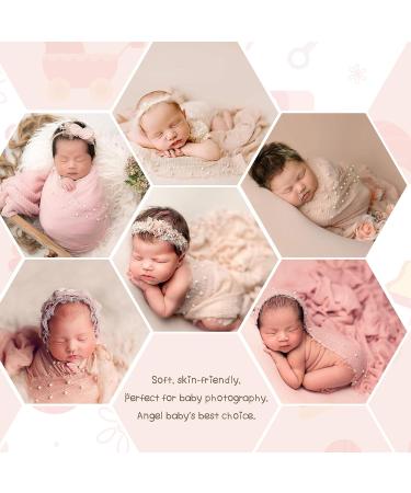 Newborn Photography Props Wrap Set with Pearl Decor - Snow Powder/Beige | Handmade Knit Blanket Swaddle for Baby Photo Shoots - Buy Online on SooperMarket.com