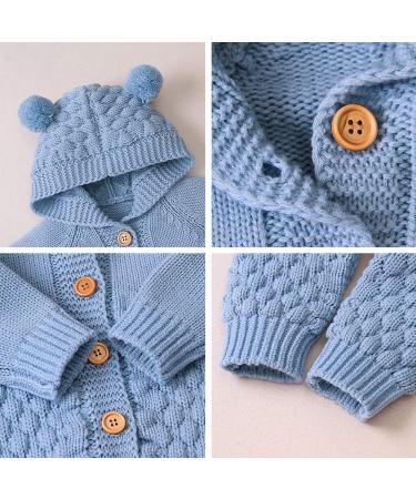Knitted Hooded Romper Onesie | Baby Boy Girl Clothes | Long Sleeve | 0-6 Months | Light Blue-Hairball - Buy Online on SooperMarket.com