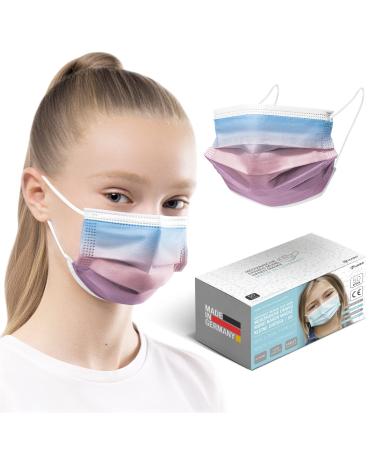 HARD 50 pieces Disposable Face Masks | Made in Germany | Type IIR & CE certified | Breathable Triple Layer - Filtration 99 78% | Elastic Earloops | Mouth Cover - SMALL SIZE - Rainbow Macadamia 50 pieces small size (14 5 cm x 9 5 cm) Rainbow Macadamia