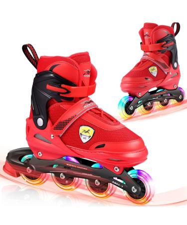 KGK Kids Adults Inline Skates for Girls Boys Women Men 4 Size Adjustable Roller Skates, Women Outdoor Roller Blades Skates with Light up Wheels, Rollerblades Skating Shoes for Women Men Kids Teenagers Red Medium