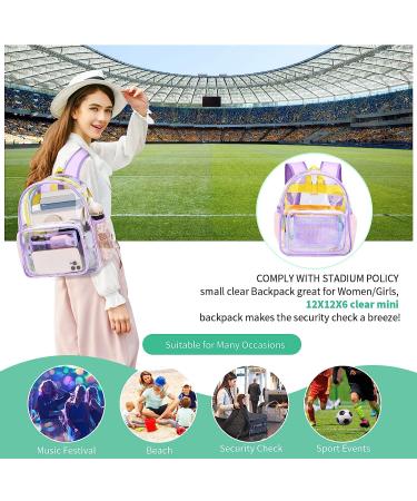 Clear Mini Stadium Approved Transparent Backpack - Heavy Duty 12x12x6 Waterproof Book Bag for Teens, Girls, Women - Ideal for Concerts, Sporting Events, Travel, Work, School - Lavender - Buy Online on SooperMarket.com