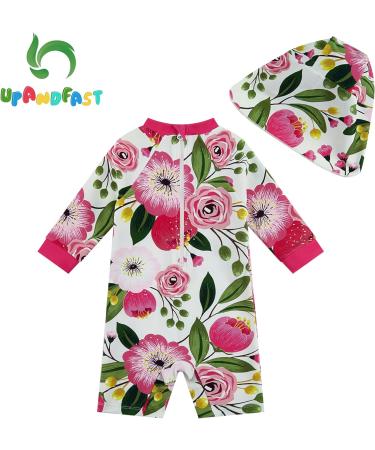 UPF 50+ Rose Flower Baby Girls Swimsuit with Snap Bottom for 9-12 Months | UV Protection Baby Swimwear - Buy Online on SooperMarket.com