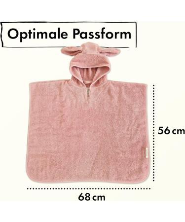 Moyo Baby Batzeponcho with Rabbit Ears - Soft 100% Terry Cotton Hooded Towel for Toddlers (0-3 Years) - Washable Poncho Bath Towel in Ros (68x56cm) - Buy Online on SooperMarket.com