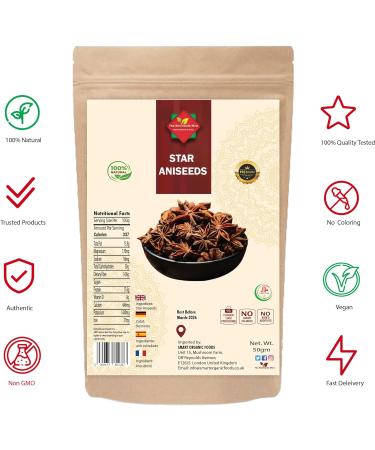 Star Anise (50G / 1.76 oz) | Aniseeds | Badiya | Whole Seeds | Premium Quality | Natural | Vegan | Non GMO | No Additives | No Preservatives - Buy Online on SooperMarket.com