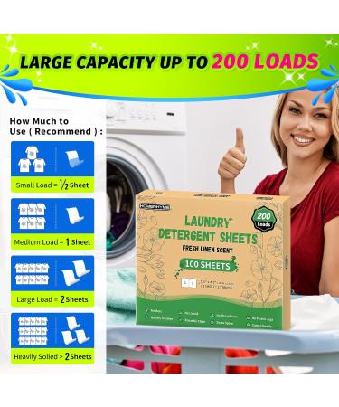 HOMERHYME Eco-Friendly Laundry Detergent Sheets - Fresh Linen Scent 200 Loads Plastic Free Hypoallergenic Travel & Home Use - 100 Strips - Buy Online on SooperMarket.com
