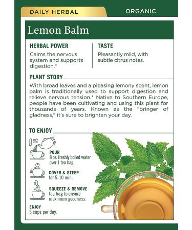 Organic Lemon Balm Herbal Tea - Caffeine Free, 16 Wrapped Bags | Traditional Medicinals - Buy Online on SooperMarket.com