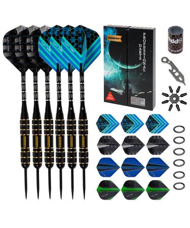 GOOSO Professional Steel Tip Darts Set | 24g/22g/20g/18g Brass Barrel with 12pcs Dart Flights + Dart Sharpener + Magnetic Case + Darts Tool (6 Pack)