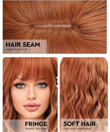 Wokestar Ginger Highlights Bob Wig | Curly Wavy Synthetic Wig with Neat Fringe for Women - Buy Online on SooperMarket.com