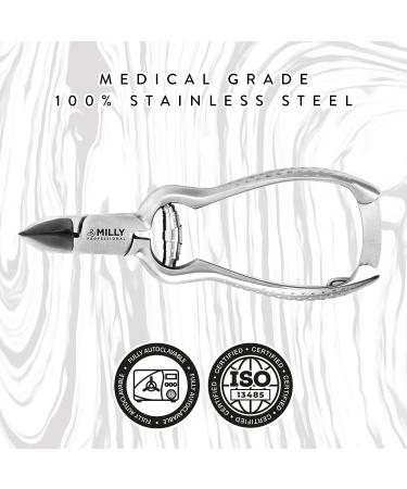 MILLY Heavy Duty Toenail Clippers - Trim Thick or Hard Nails with German Steel Cutter - Professional Podiatrist Nipper - Silver - Buy Online on SooperMarket.com