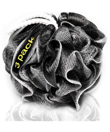 XXL 90g Charcoal Shower Loofah 3 Pack by Tilcare - Perfect Bath Sponge for Exfoliating for Men & Women - Body Scrubber Brush for Cleansing and Smooth Skin - Scrubbies That Remove Excess Oil and Dirt