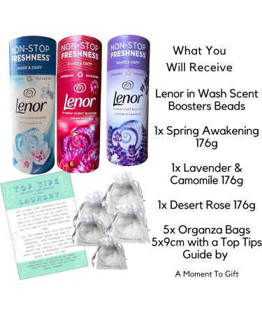 Lenor in Wash Scent Boosters Beads Spring Awakening Lavender Camomile & Desert Rose 176g each bundled with 5xOrganza Bags & Top Tips Guide - Buy Online on SooperMarket.com