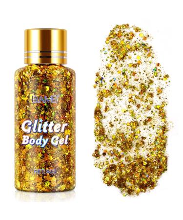 Gold Body Glitter Gel Holographic Mermaid Sequins Glitter for Body Face Eye Hair Lip Nail Concerts Party Festival Makeup DIY Art Long Lasting Waterproof