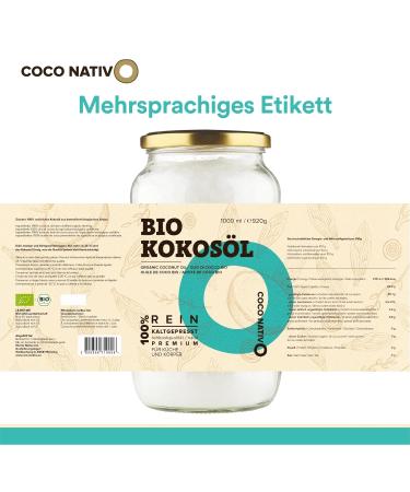 Organic Coconut Oil Coconativo 3x1000ml - Premium Cold-Pressed Coconut Fat for Cooking Baking Hair & Skin Care - Raw Food Quality - Buy Online on SooperMarket.com