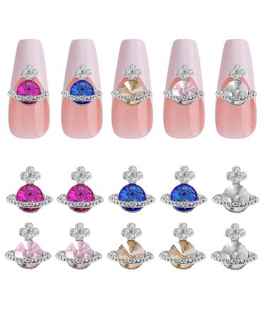 WLLHYF 10Pcs Planet Rhinestone Charms - Luxury 3D Saturn Nail Art Accessories for Women - Buy Online on SooperMarket.com