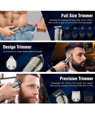 VIKICON Electric Beard Trimmer for Men - Waterproof Body Grooming Kit, Cordless Hair Clippers, Nose & Ear Trimmer - Rechargeable All in 1 Groomer & Mustache Shaver with Storage Case - Silver - Buy Online on SooperMarket.com