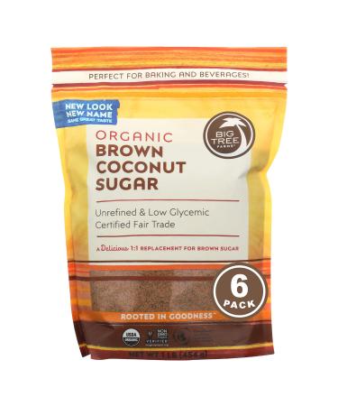 Big Tree Farms Organic Brown Coconut Sugar, Vegan, Gluten Free, Paleo, Certified Kosher, Cane Sugar Alternative, Substitute for Baking, Non GMO, Low Glycemic, Fair Trade, 1 Pound (Pack of 6)