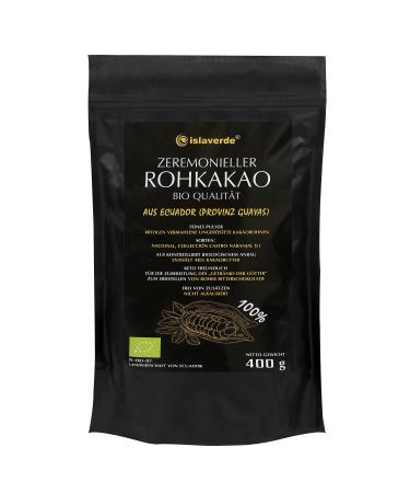 Islaverde ceremonial organic raw cocoa 100% from Premium cocoa beans fine powder 46% fat additional and sugar-free keto-friendly not alkalized from ecuador 400 g ecuador 400 g (1 Pack)