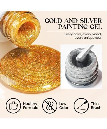 MIZHSE Gel Liner Nail Art Polish Set Glitter Gold and Silver Gel Painting For Nails Art Swirl Nails Design Dotting Painting French Manicure Kit 7Ml Glitter Silver&gold 7 ml (Pack of 2) - Buy Online on SooperMarket.com