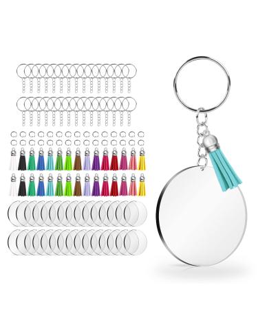 120 pcs Acrylic Keychain Blank with Key Rings: Tassels Key Chain for Craft Bulk Keychain Rings Acrylic Keychain Blanks Rings Key Chain Kit Silver