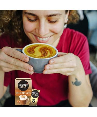 Nescafe Gold Instant Coffee Sachets Mix Contains 24 Sachets Each of Toffee Nut Latte and Caramel Latte Flavours Bundled With 48 x Temas Store Coffee Stirrers & A Reusable Coffee Cup| Coffee Gift Set - Buy Online on SooperMarket.com