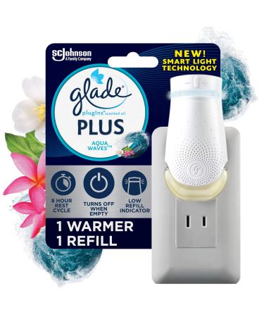 Glade PlugIn Plus Air Freshener Starter Kit, Scented Oil for Home and Bathroom, Aqua Waves, 0.67 Fl Oz, 1 Warmer + 1 Refill Aqua Waves 1 Count (Pack of 1)