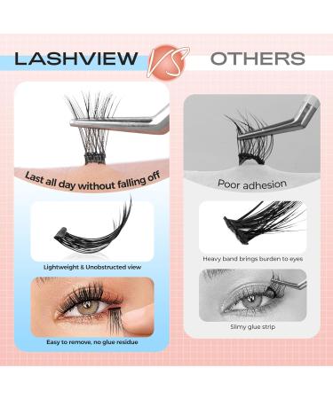 LASHVIEW Self Adhesive Eyelashes - D Curl Press On Lash Clusters Kit (10-16mm) | No Glue No Remover DIY Lash Extension - 78 Pcs with Applicator - Buy Online on SooperMarket.com
