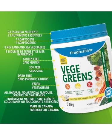 Progressive Vegegreens Pineapple Coconut Flavour 530 g Anti-Inflammatory plus Liver & Digestion Support Pineapple Coconut 530 g - Buy Online on SooperMarket.com