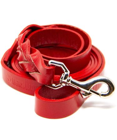 Logical Leather 6 Foot Braided Dog Leash - Heavy Duty Full Grain Leather Lead Best for Training - Red