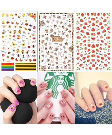 Konsait Mixed Nail Stickers (1200+ Designs) - Flower Animal/Fruit/Mermaid 3D Nail Art Decals for Women, Girls, Kids - Self-Adhesive Tips for Birthday Party Favors - Buy Online on SooperMarket.com