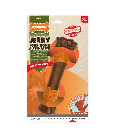 Nylabone Extreme Tough Dog Chew Toy Souper Bone Duck Jerky Flavour Mess-Free For Dogs Over 23 Kg - X-Large Duck Jerky Bone Extra Large