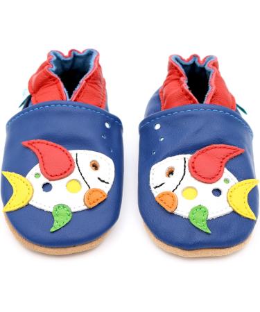 Dotty Fish Soft Leather Baby Shoes for Boys | Non Slip Toddler Shoes with Animal Designs | 3-4 Years | Multicoloured Fish - Buy Online on SooperMarket.com