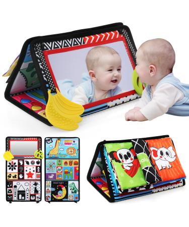 Bellestyle baby mirror toys with a crackling book Developed baby prone base toys 0-9 months foldable fabric books black white contrast pattern educational toys gift for newborn toddlers