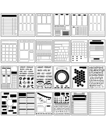 24 Pieces Journal Stencil Set Plastic Planner Bullet Journaling Stencils Ultimate Productivity Stencil DIY Templates to Create Calendars Schedule for A5 Journal Scrapbooking Notebook (Classic Style)