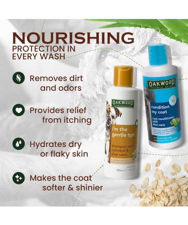 Oakwood Natural Aloe Vera Coat Conditioner & Tearless Oatmeal Shampoo for Pets - Hypoallergenic Grooming Set for Dogs & Cats - Relieves Dry Skin Itching & Detangles - Buy Online on SooperMarket.com