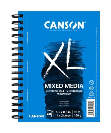 Canson XL Series Mix Paper Pad  Heavyweight  Fine Texture  Heavy Sizing for Wet or Dry Media  Side Wire Bound  98 Pound  5.5 x 8.5 in  60 Sheets  5.5X8.5 5.5x8.5 Mixed Media Side Wire