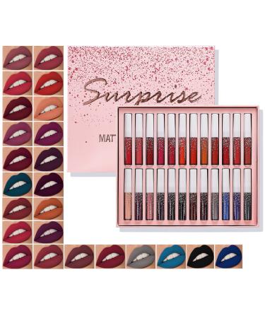 Petansy 24 Colors Liquid Matte Lipstick Set Waterproof Long Lasting Lip Gloss Set Beauty Cosmetics Makeup Kit with Gift Box