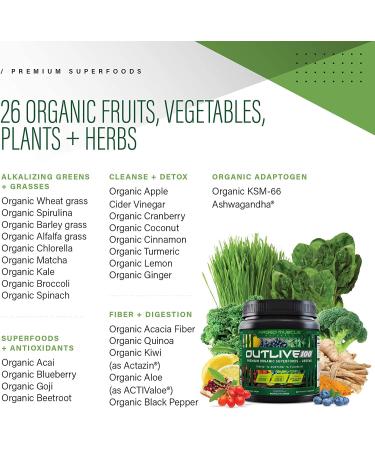 Kaged Muscle Outlive 100 Organic Superfoods & Greens Powder with ACV, Antioxidants, Adaptogen, Prebiotics - Berry 30 Servings | 1.12lb - Buy Online on SooperMarket.com
