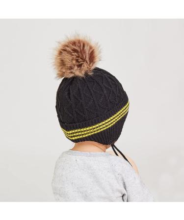 LANGZHEN Toddler Winter Hat with Earflap and Fleece Lining for Boys and Girls 2-4 Years - Black-Pompon - Buy Online on SooperMarket.com