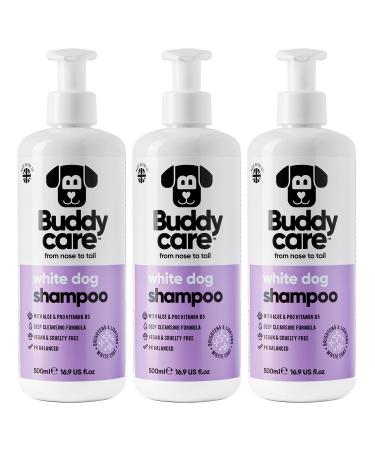 BuddyCare White dog shampoo lightening and brightening shampoo for dogs - deep cleaning freshly fragrant - with aloe vera and pro -vitamin B5 (500ml x3) white dog 500ml X3