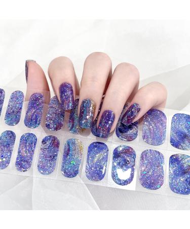 Semi Cured Gel Nails Strips 22 Stickers Nail Wraps Soft Self-Adhesive Gel Nail Stickers Salon-Quality Gel Nail Strips for Nails Manicure Nail Wraps UV/LED Lamp Required (37-The Starry Night)