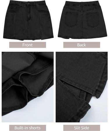 Luvamia Women's Denim Skorts Skirt - High Waisted Mini Jean Shorts with Side Slit, Stretchy & Soft Black (Medium B) - Buy Online on SooperMarket.com