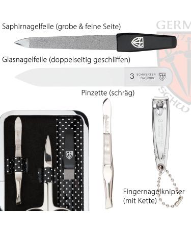 Buy Three Swords Germany 6 pcs Manicure Set 'Genova' - Black Dotted Artificial Leather Nail Care Kit with Scissors Clippers Glass & Sapphire Files - Buy Online on SooperMarket.com