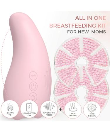 Breast Massager for New Moms - Vibrating Lactation Massager with Heat & Therapy Pads for Clogged Duct Relief Mastitis & Engorgement - Essential Breastfeeding Tool in Pink - Buy Online on SooperMarket.com