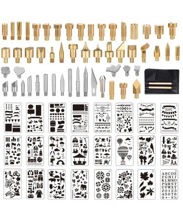 UWIOFF 77 Pcs Wood Burning Accessories, Wood Burning Tips Set and Stencils Carving Iron Tip, 53pcs Wood Burning Carving Embossing Soldering Tips and 24pcs Stencils for Pyrography Woodworking Leather