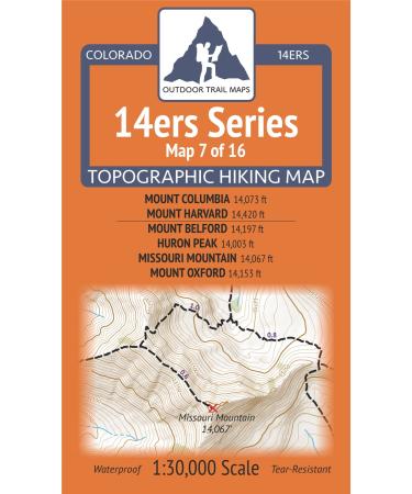 Colorado 14ers Maps Series 7 of 16 - Columbia, Harvard | Belford, Huron, Missouri, Oxford