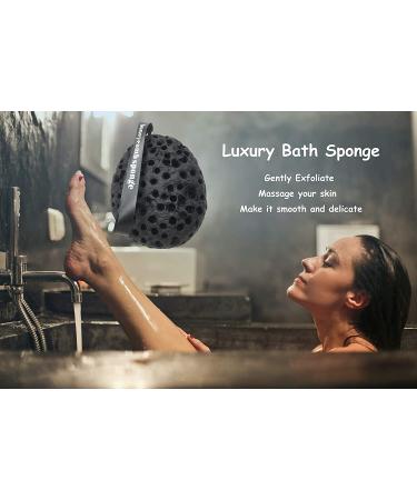Black Bath Shower Loofah Sponge Set - Gentle Body Exfoliating Pouf for Men, Women, Kids - 3 Pack - Buy Online on SooperMarket.com