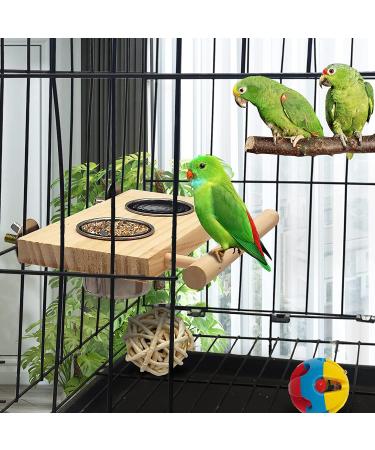 Tfwadmx Bird Food Stainless Steel Cups Wooden Perch Stand - Hanging Feeder Bowls for Parakeets, Conures, Cockatiels, Budgie Parrot - Feeding & Watering Supplies - Buy Online on SooperMarket.com